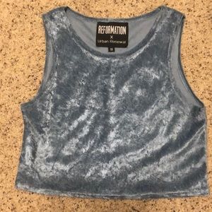 Reformation blue velvet crop top